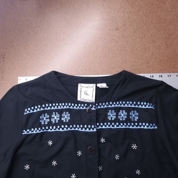 Michael Simon Christmas Cardigan Women XL Black Embroidered Snowmen Applique VTG - Picture 4 of 10